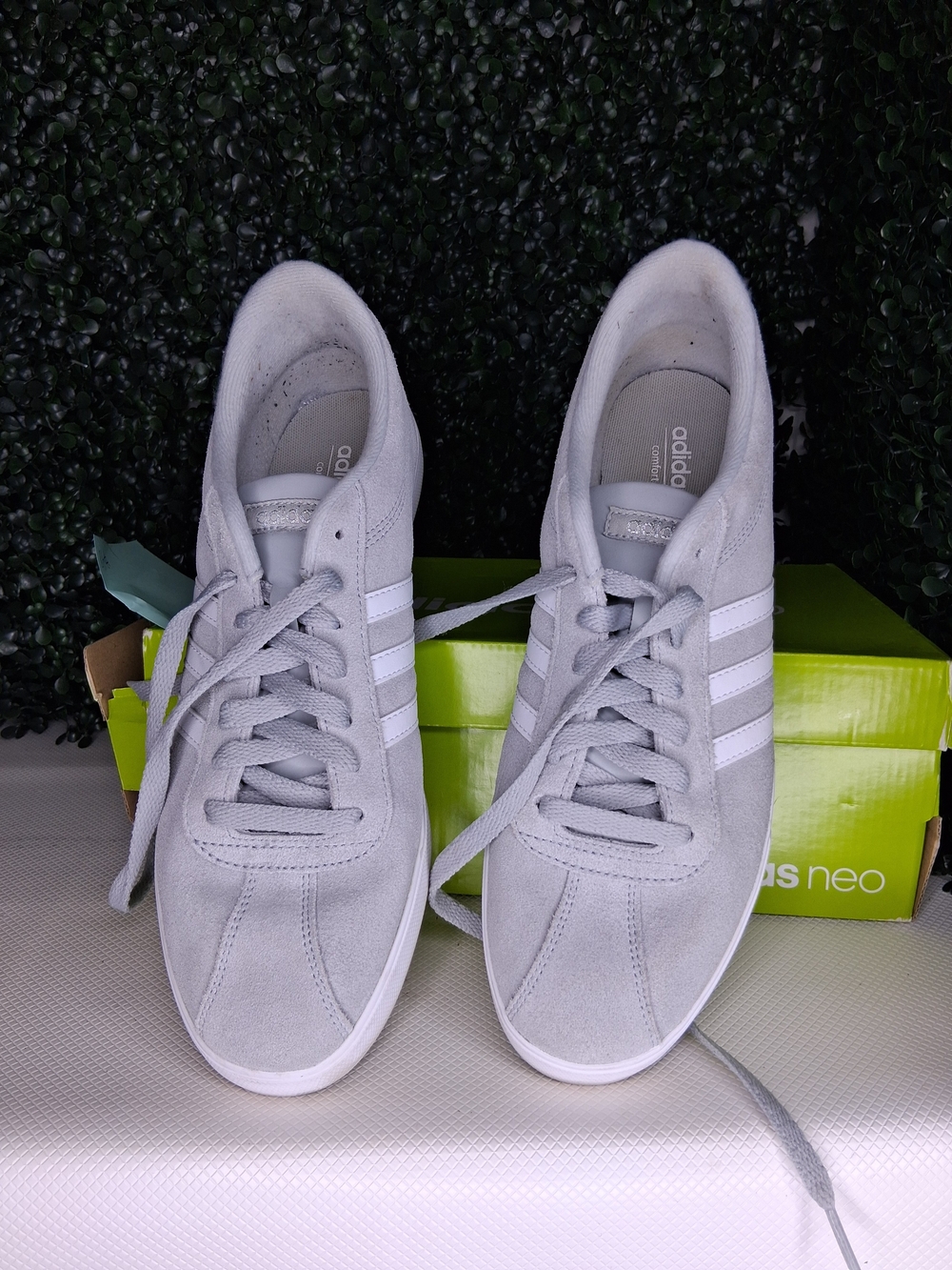 adidas Light Gray Suede Sneakers with White Stripes